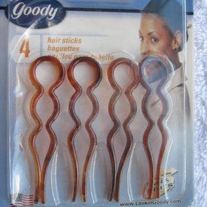 4 Goody 2002 Hair Sticks Plastic Chignon Pins Secure Updo Large Round End Wavy